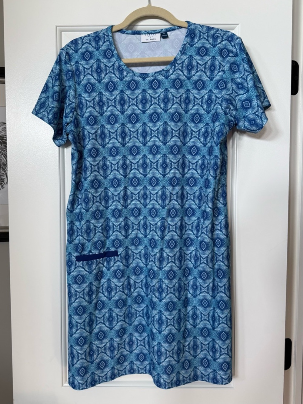 Talbots x Cabana Life Short-Sleeve Blue Geometric dress/Swim Coverup M like new